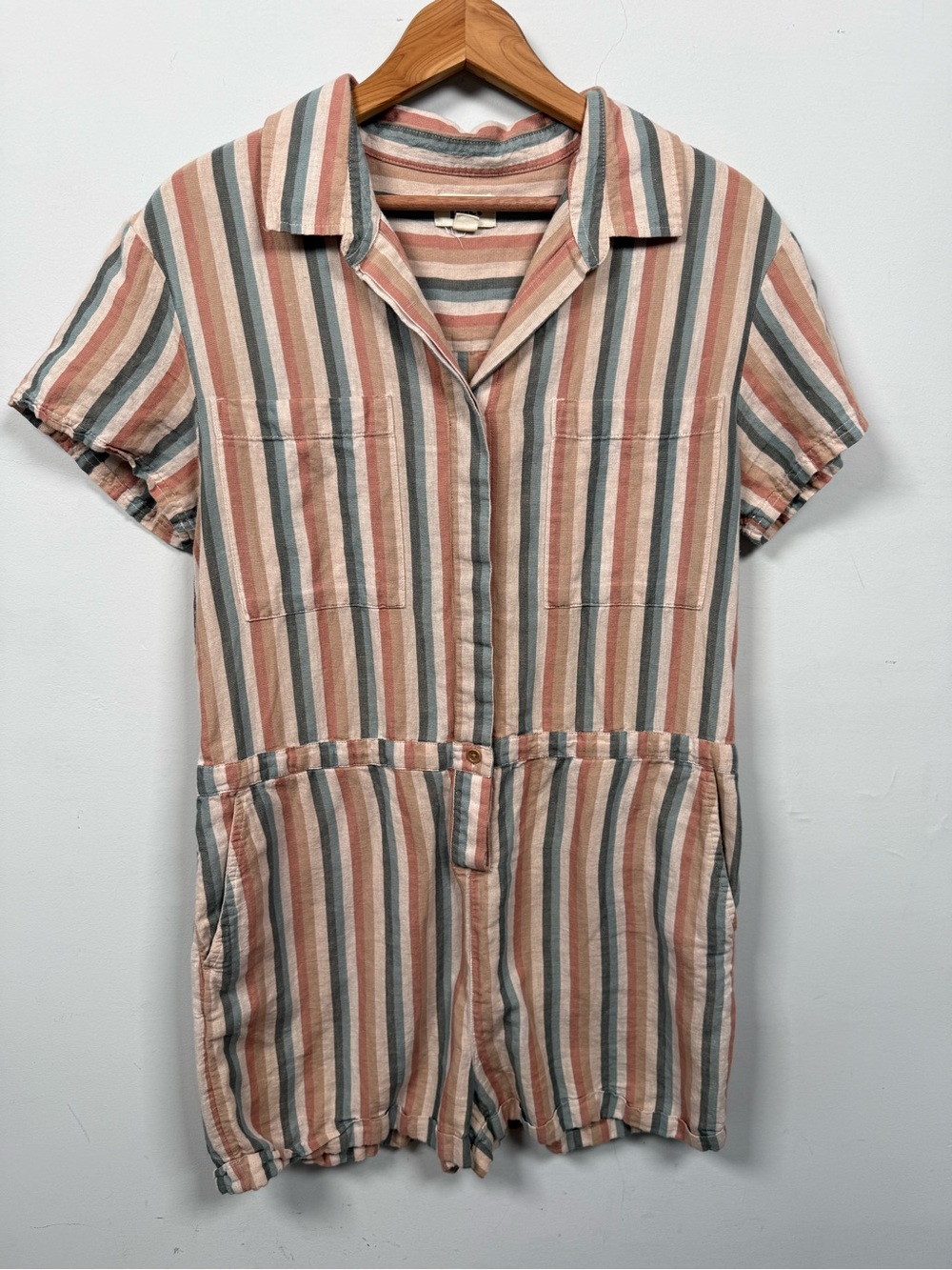 PACT The Harbor Romper Size M Stucco Stripe Organic Cotton Hemp Blend